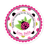 Pink Ladybug Wide Polka Dot Border Personalized Sticker Birthday Stickers - INKtropolis