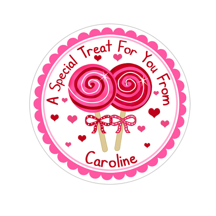 Pink and Red Lollipops Valentines Day Personalized Sticker Valentines Day Stickers - INKtropolis