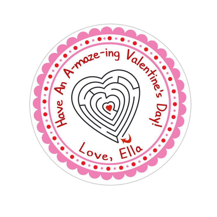 Pink Maze Valentines Day Personalized Sticker Valentines Day Stickers - INKtropolis
