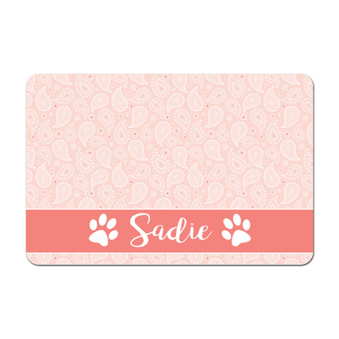 Personalized Pet Food Placemat - Pink Coral Paisley