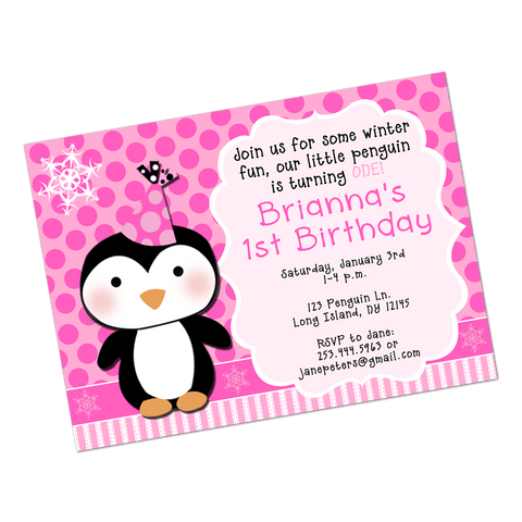 Party Penguin Digital Birthday Invitation