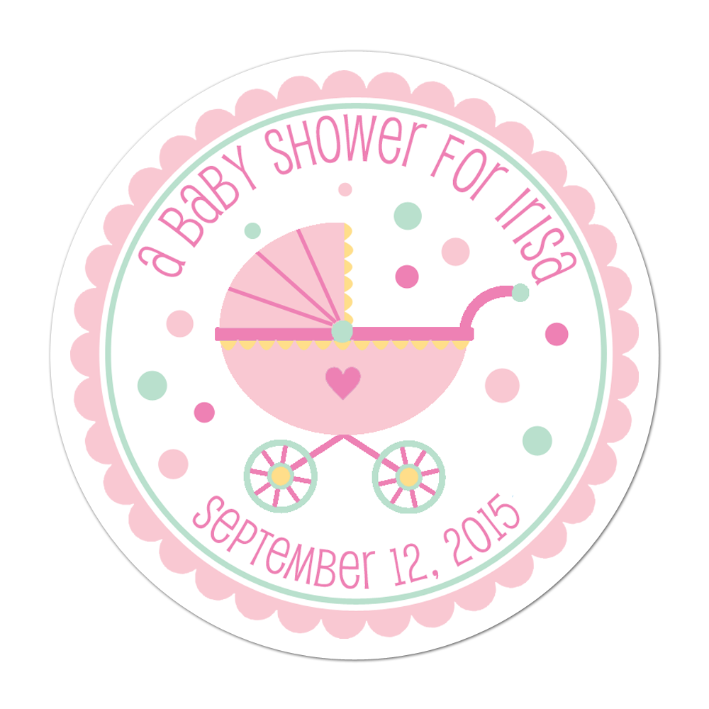 Pink Baby Pram Personalized Sticker Baby Shower Stickers - INKtropolis