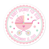 Pink Baby Pram Personalized Sticker Baby Shower Stickers - INKtropolis