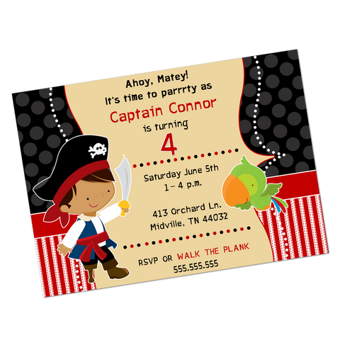 Dark Skinned Pirate Digital Birthday Invitation