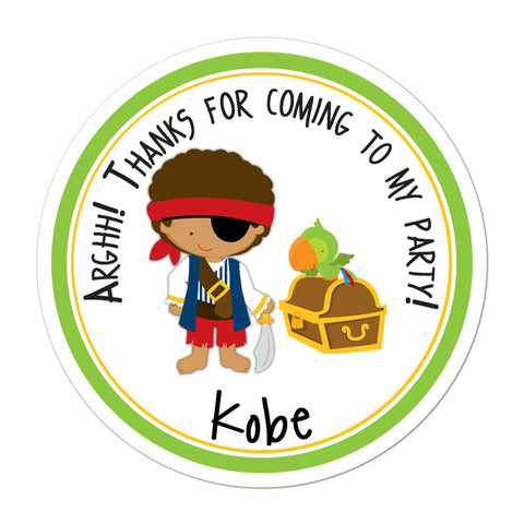 African American Pirate Personalized Birthday Favor Sticker