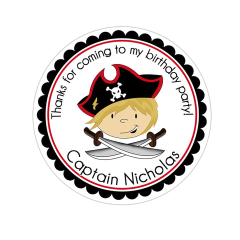 Blonde Pirate Captain Personalized Birthday Favor  Sticker