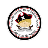 Brown Hair Pirate Captain Solid Border Personalized Sticker Birthday Stickers - INKtropolis