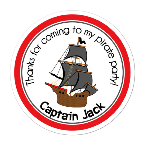 Pirate Ship Solid Border Personalized Birthday Favor Sticker