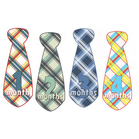 Colorful Plaid Baby Month Stickers - Tie Shaped
