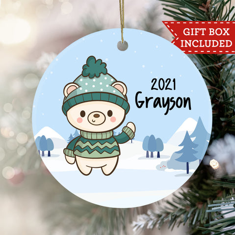 Personalized Kids Kawaii Polar Bear Ornament