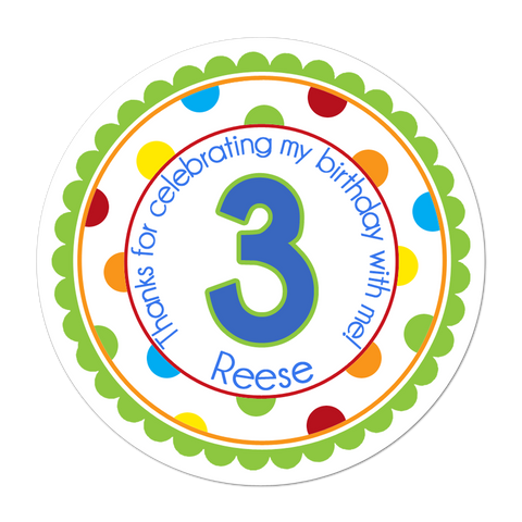 Polka Dot Age Number Personalized Birthday Favor Sticker