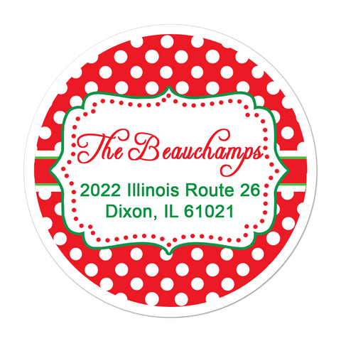 Red Polka Dot Fancy Frame Personalized Christmas Gift Sticker