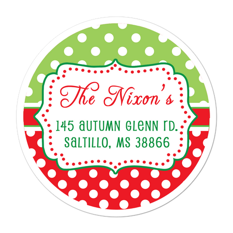 Polka Dot Fancy Frame Personalized Christmas Gift Sticker
