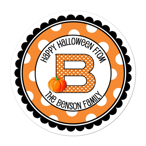 Pumpkin Monogram Polka Dot Border Personalized Halloween Sticker