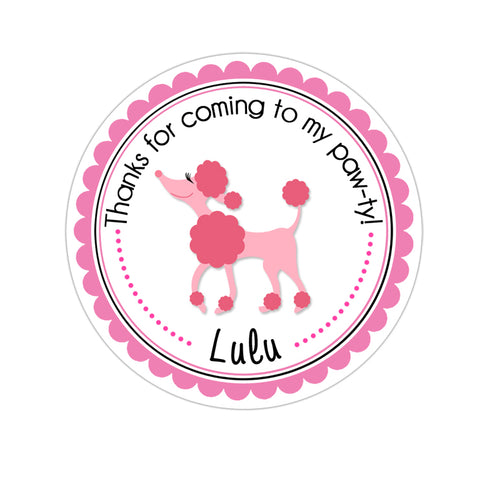 Pink Poodle Personalized Birthday Favor Sticker