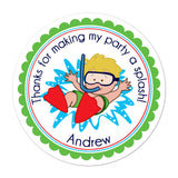 Blonde Haired Pool Party Boy Personalized Sticker Birthday Stickers - INKtropolis