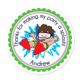 Brunette Haired Pool Party Boy Personalized Sticker Birthday Stickers - INKtropolis
