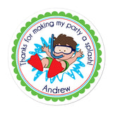 Brunette Haired Pool Party Boy Personalized Sticker Birthday Stickers - INKtropolis