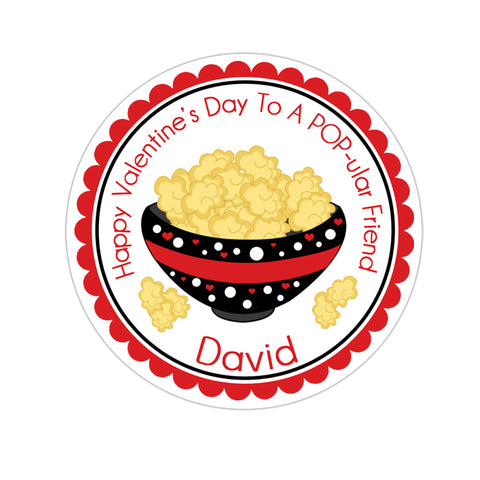 Black Popcorn Bowl Personalized Valentines Day Sticker