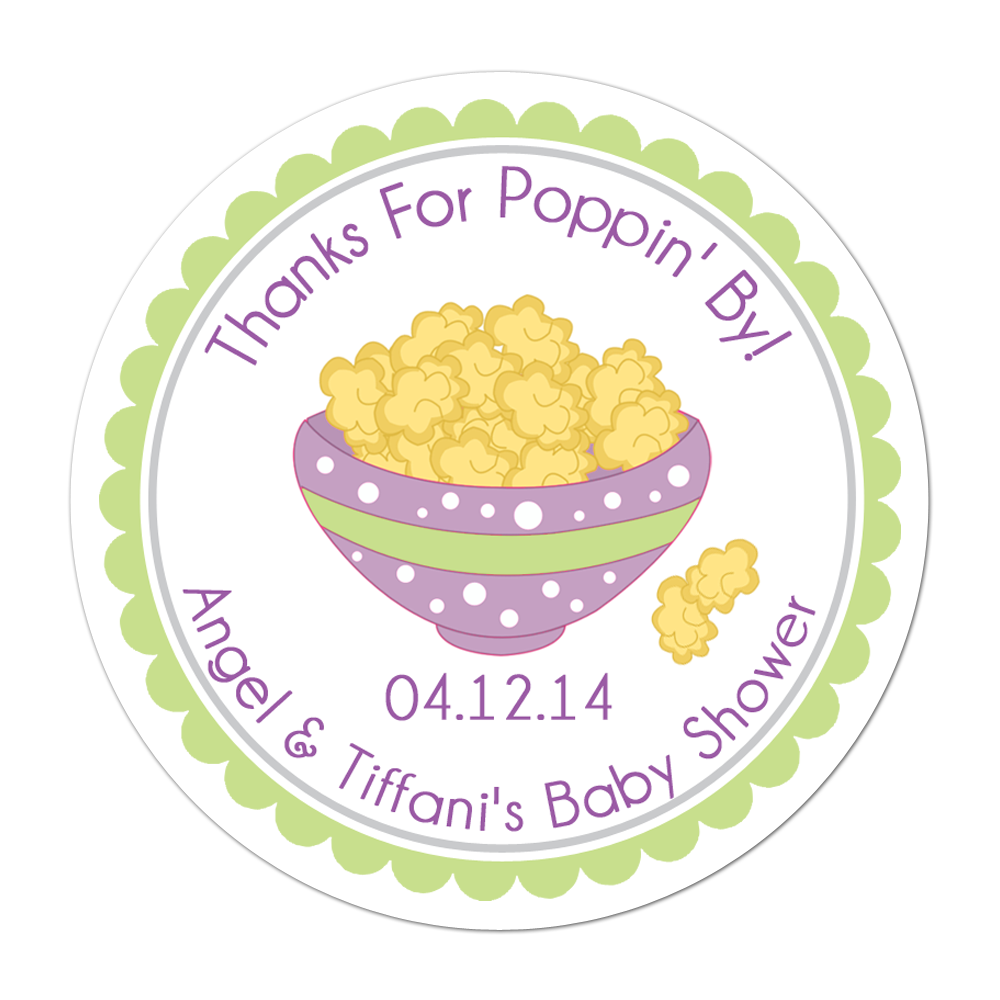 Popcorn Bowl Personalized Sticker Baby Shower Stickers - INKtropolis