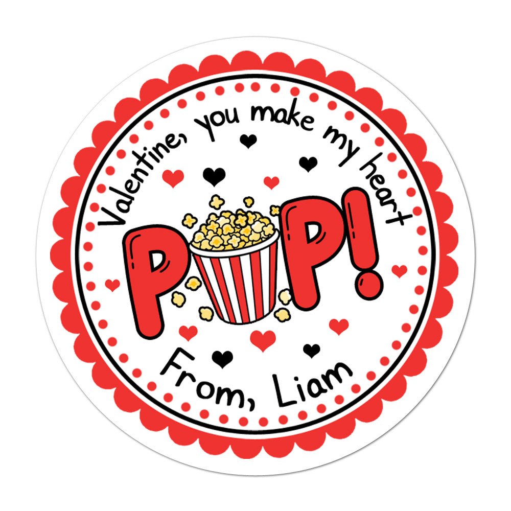 Red Popcorn Personalized Valentines Day Sticker
