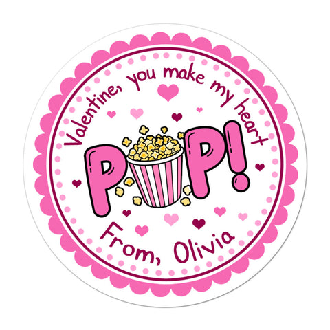 Pink Popcorn Personalized Valentines Day Sticker