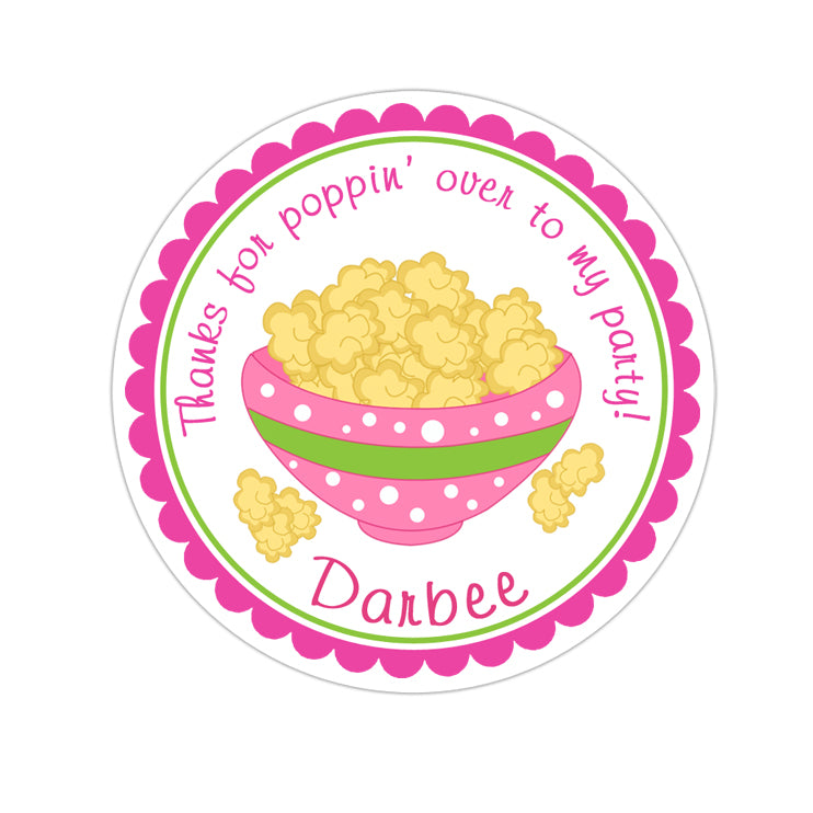 Popcorn Bowl Personalized Sticker Birthday Stickers - INKtropolis