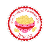 Pink Popcorn Bowl Valentines Day Personalized Sticker Valentines Day Stickers - INKtropolis