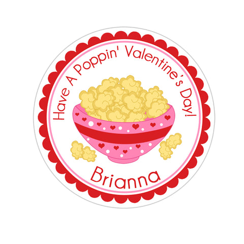 Pink Popcorn Bowl Personalized Valentines Day Sticker