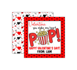 Personalized Red Popcorn Valentine's Day Tags, Valentine Cards