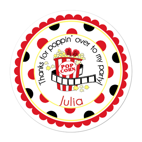 Movie Theater Polka Dot Personalized Birthday Favor Sticker