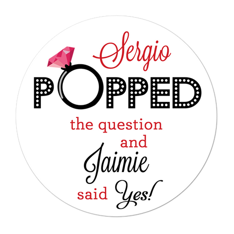 Popped The Question Ring Personalized Wedding Favor Sticker