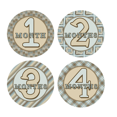 Blue & Brown Patterened Monthly Baby Stickers