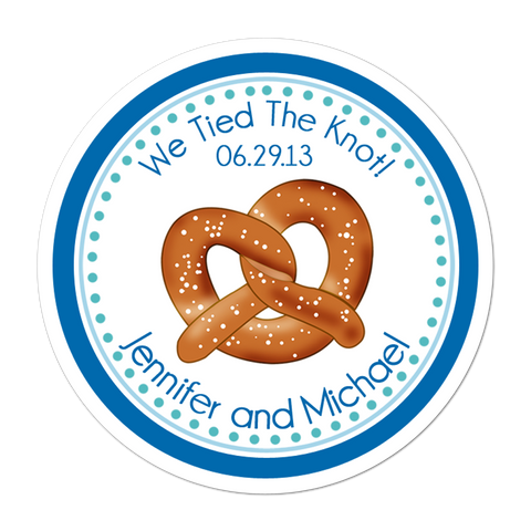 Tied The Knot Pretzel Solid Border Personalized Wedding Favor Sticker
