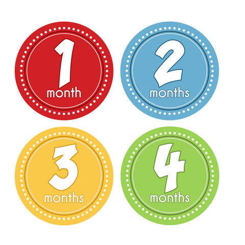 Primary Colored Baby Month Stickers