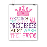 Bathroom Kids Princess Rules Wash Hands Poster, Print, Framed or Canvas bathroom art - INKtropolis