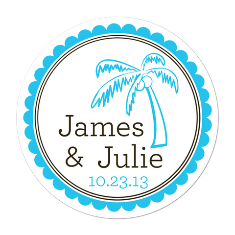 Palm Tree Personalized Destination Wedding Favor Sticker