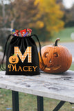 Personalized Halloween Trick Or Treat Bag, Kids Drawstring Bag - Pumpkin Monogram