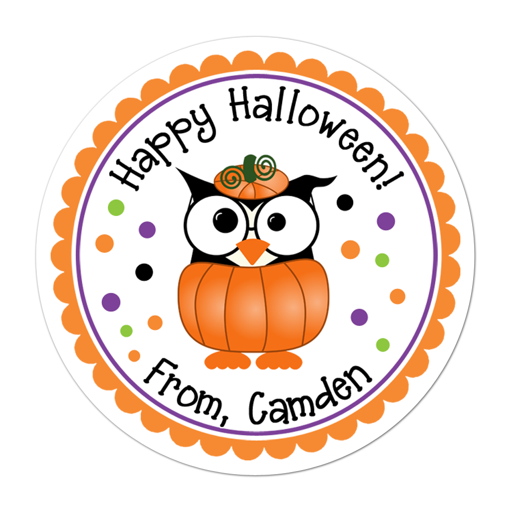 Owl Pumpkin Personalized Sticker Halloween Stickers - INKtropolis