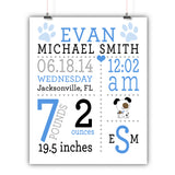 Puppy Dog Baby Birth Stats Wall Art, Nursery Decor, Kids Room, Poster, Print, Framed or Canvas kids room art - INKtropolis