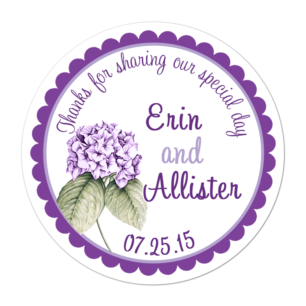 Purple Hydrangea Personalized Sticker Wedding Stickers - INKtropolis
