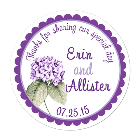 Purple Hydrangea Personalized Wedding Favor Sticker