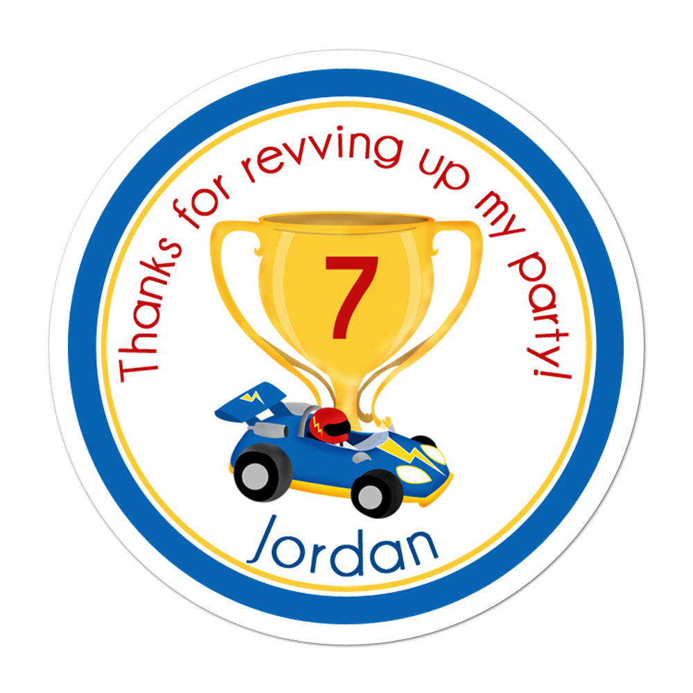 Race Car Trophy Personalized Sticker Birthday Stickers - INKtropolis
