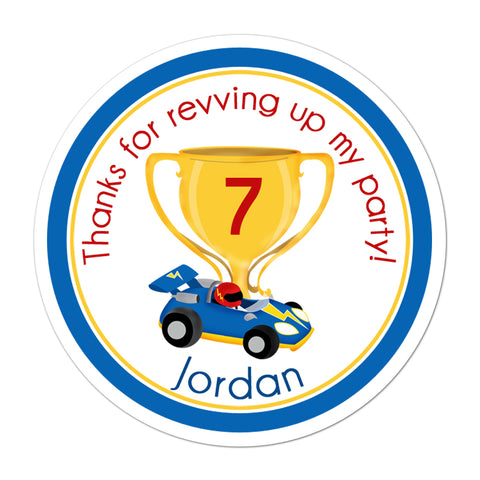 Race Car Trophy Personalized Birthday Favor Sticker