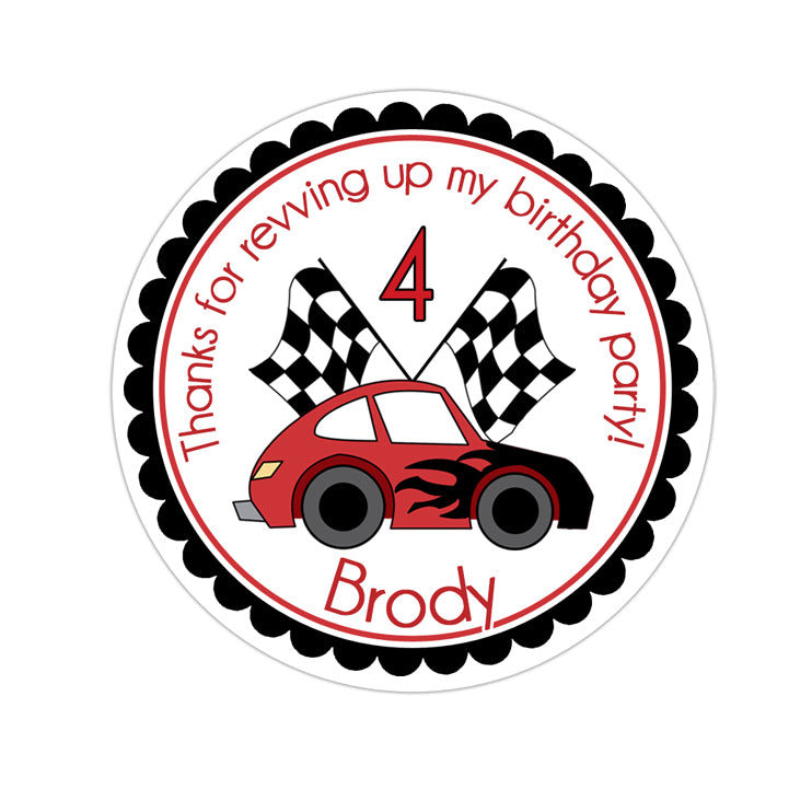 Red and Black Race Car Personalized Sticker Birthday Stickers - INKtropolis