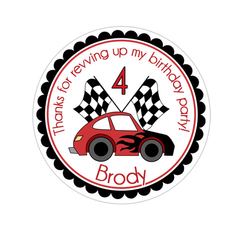 Red and Black Race Car Personalized Birthday Favor Sticker