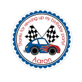 Red and Blue Race Car Personalized Sticker Birthday Stickers - INKtropolis