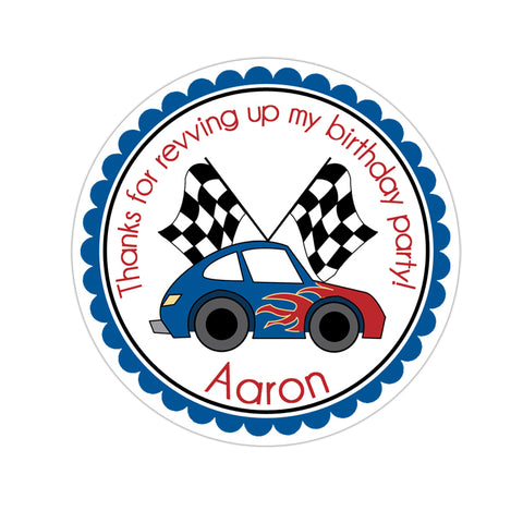 Red and Blue Race Car Personalized Birthday Favor Sticker