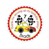 Red and Yellow Race Car Personalized Sticker Birthday Stickers - INKtropolis