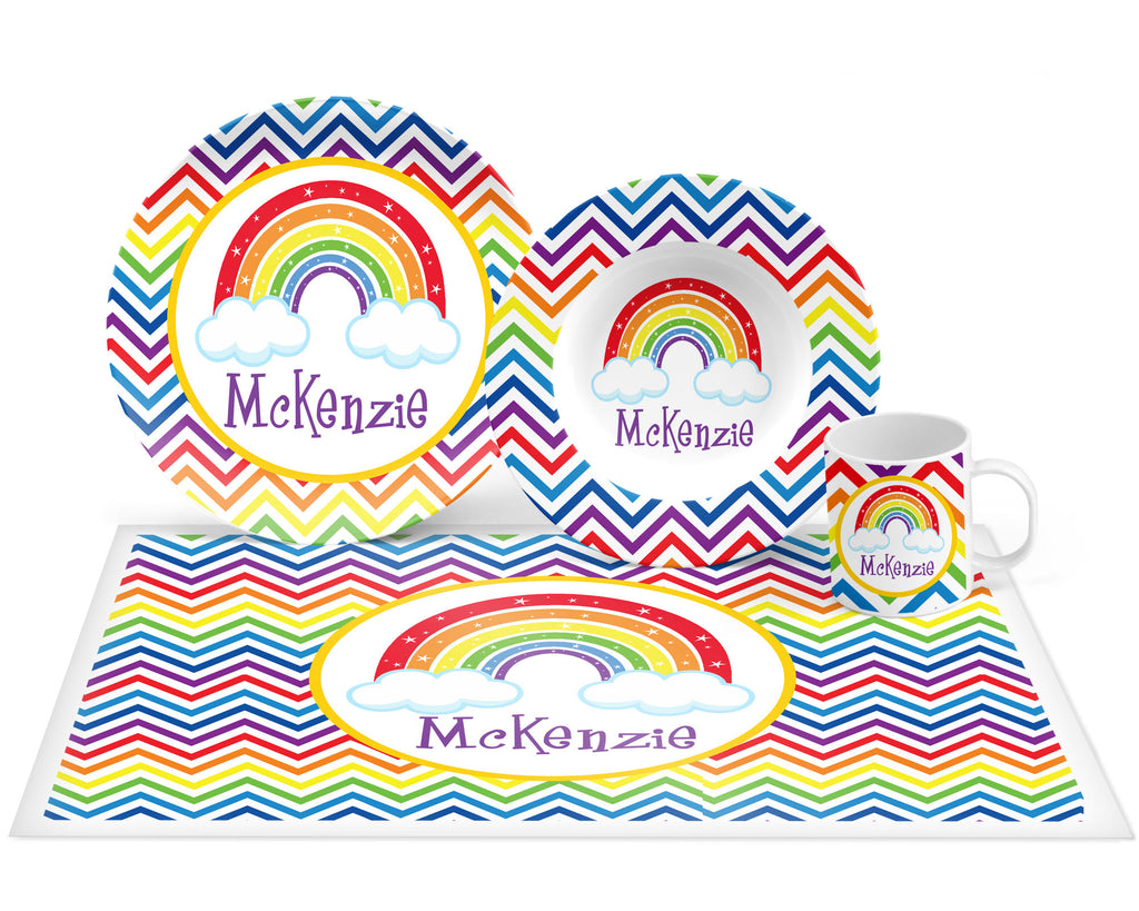 Personalized Rainbow Plate, Bowl, Mug, Placemat Set - Choose Your Pieces